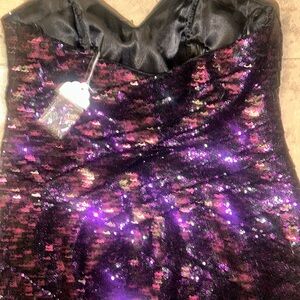 Night moves strapless mini dress purple sequins sz 12 fits smaller NWT